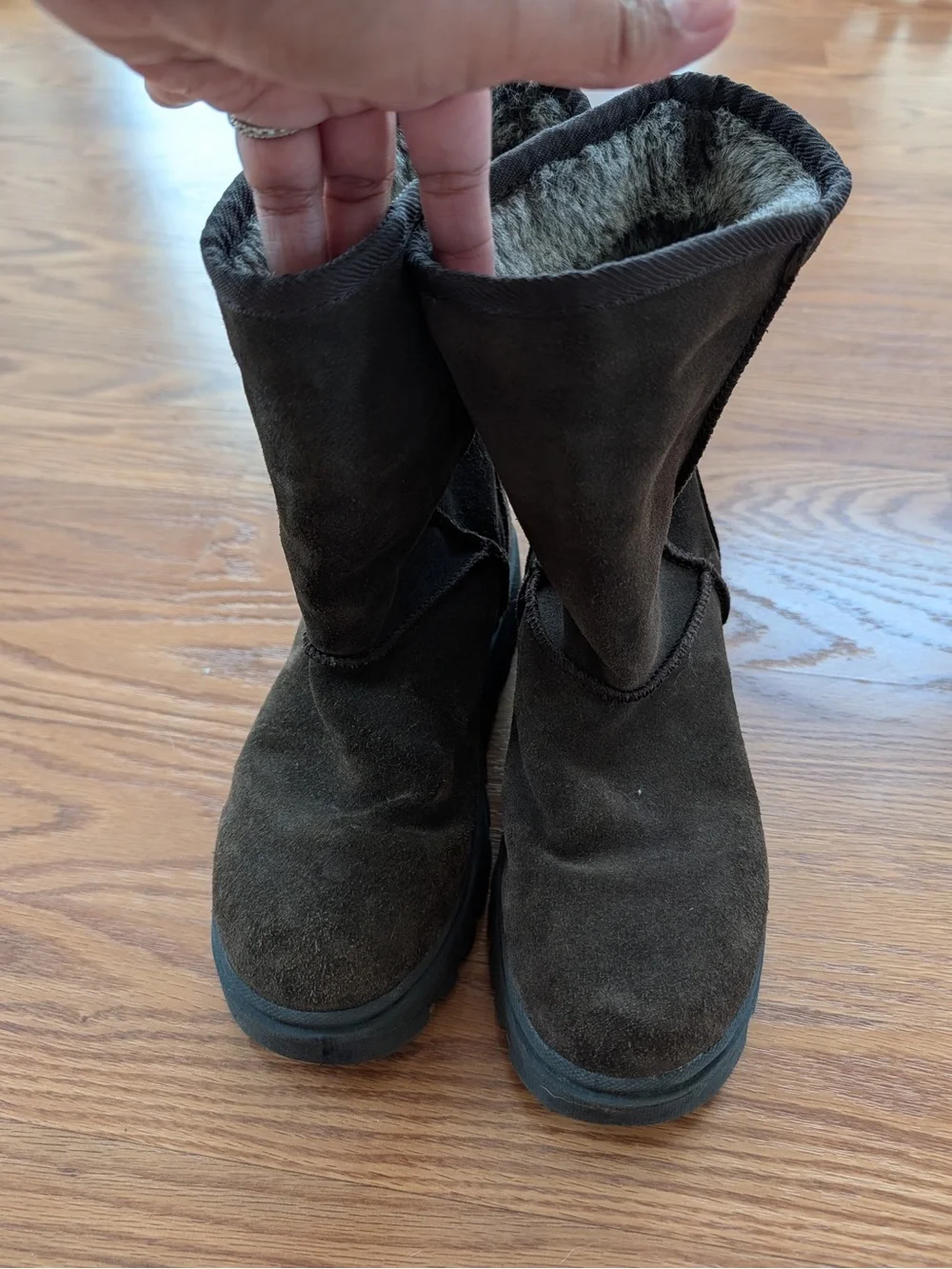 Skechers Kids Dark Brown Suede Fleece-Lined Pull-On Boots